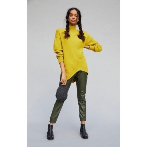 Anthropologie Maeve Crystal Tunic Sweater Mock Neck Chartreuse Yellow Hi Low S - Picture 1 of 11